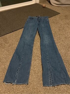 Express Denim Perfect High Rise Boot Jeans Womens 6 Long Raw Hem Split Hem